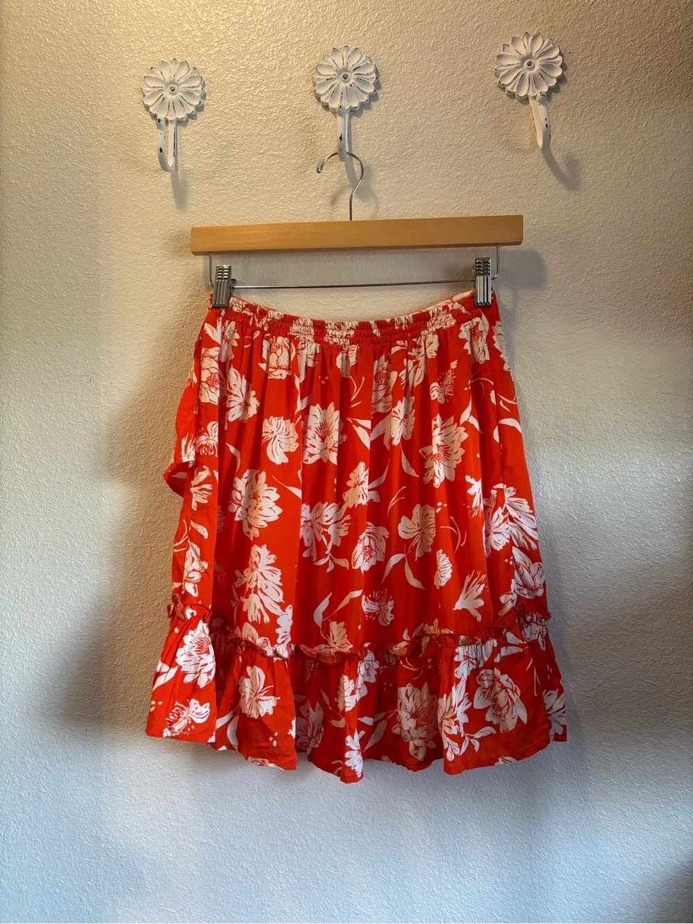 Free People Red Floral Ruffle Mini Skirt